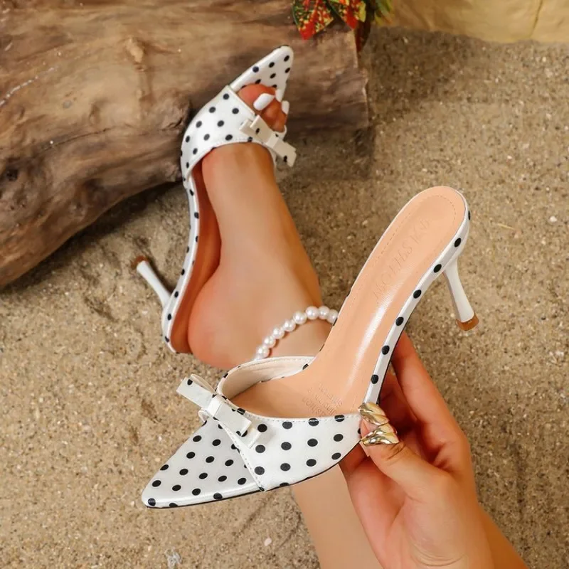 2026 Fashion Polka Dot Women's High-Heeled Sandals Summer Luxury Brand Designer Slippers Comfortable Casual Office High Heels