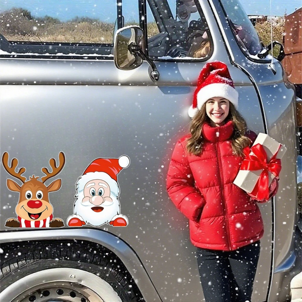 Weihnachten Auto Aufkleber Santa Claus Rentier Aufkleber Wasserdicht Dekor Abdeckung Kratzer Auto Fenster Stil Langlebige Aufkleber 1PC Image
