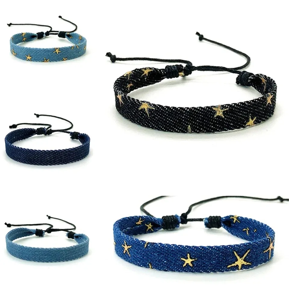 Vintage Stern Muster blau literarischen Denim Stoff Armband für Frauen Männer Gothic ethnischen hand gewebten Armband Modeschmuck Geschenk