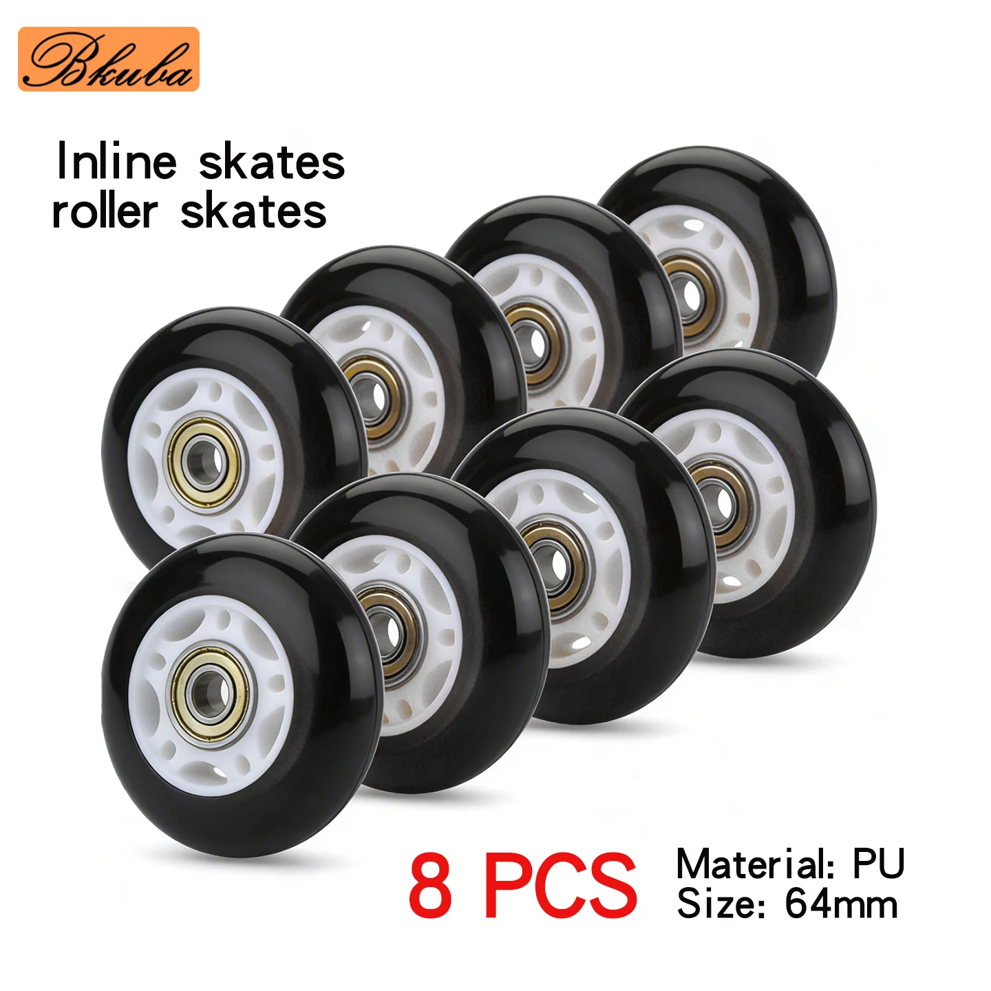 8 Stück 64 mm PU-Räder für Inline-Skates, hohe Elastizität, verschleißfest, geräuschlos, Ersatzräder für Rollschuhe Image