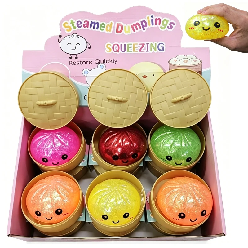 Langsam Rückfederndes Glitzer-Brötchen Squishy Niedliches Cartoon-Gesicht Simuliertes Lebensmittel Stressabbau-Spielzeug Kawaii Quetsch-Spaß für Kinder & Erwachsene Image