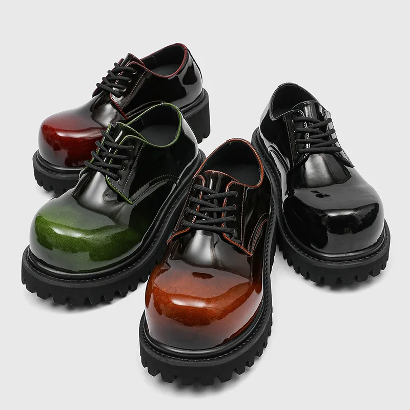 10 cm Dicke Sohle Leder Designer Schuhe Männer Streetwear Fashion Hip Hop Big Toe Erhöhen Gradienten Leder Casual Derby Schuhe