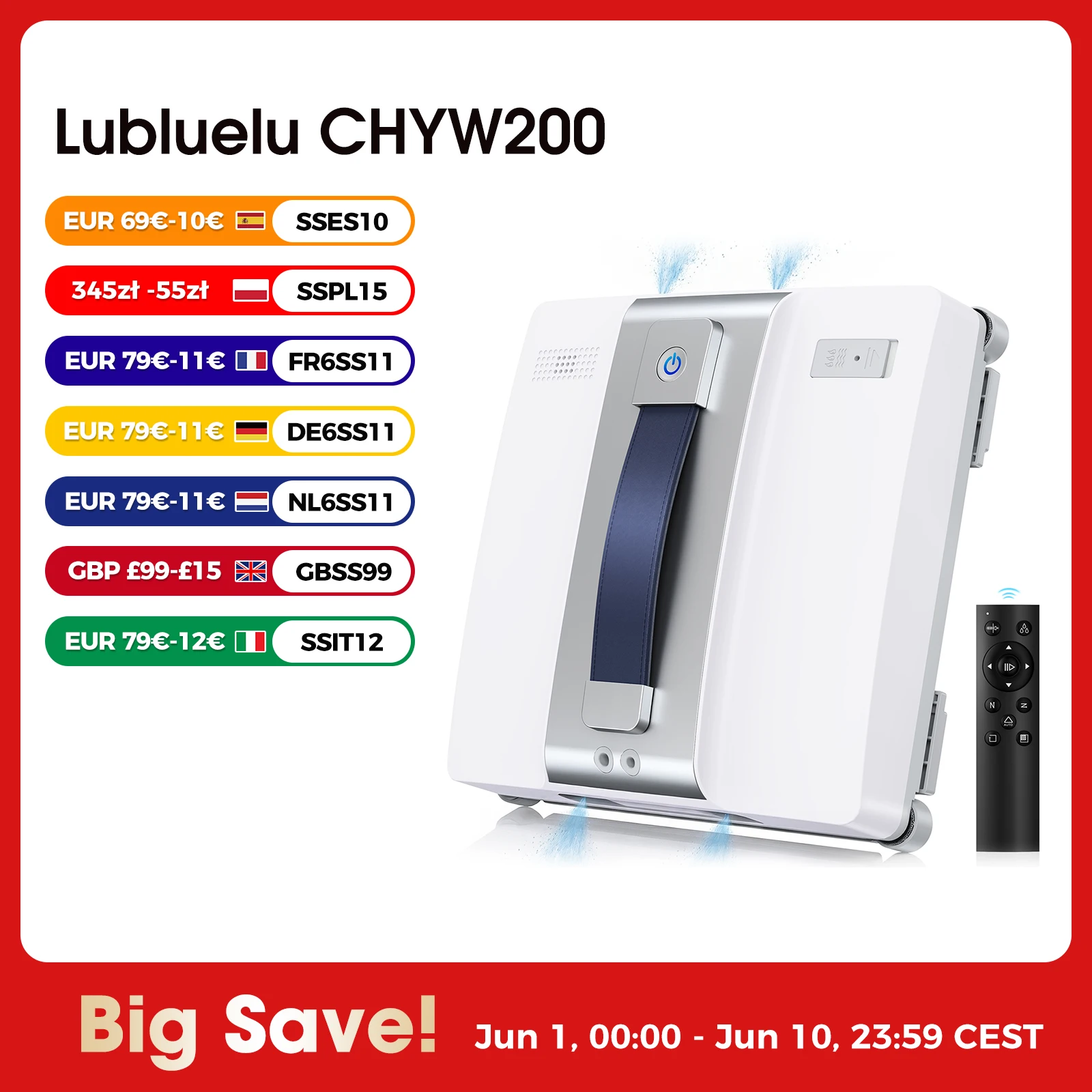 Lubluelu Roboter-Fensterreiniger 9000pa Automatischer Glasreinigungsroboter mit Wassersprühfunktion und Fernbedienung Image