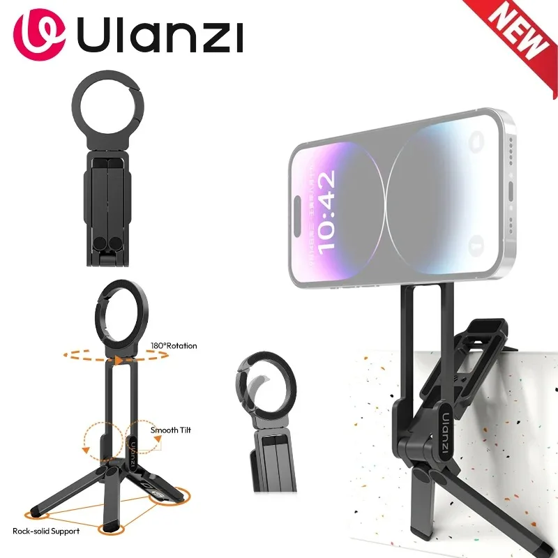 Treppiede Magnetico ULANZI MA38 per iPhone 17/16/15-52N, Gancio Pieghevole con Magnete Potente per Treppiede Magsafe, Supporto Portatile Mini per Telefono da Scrivania con Attacco Arca-Swiss e Magnete