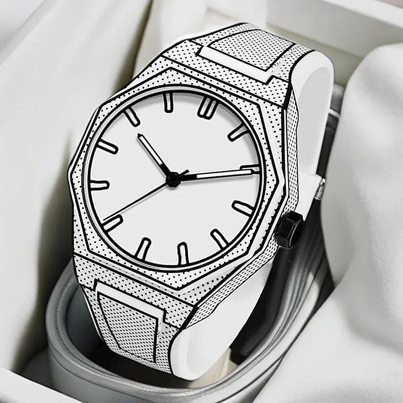 Hohe Qualität Quarzuhr Mann Schwarz Weiß Klassische Anime Linie Stil Silikon Männer Uhr Männlich Sport Mode Fabrik Original Uhr Image
