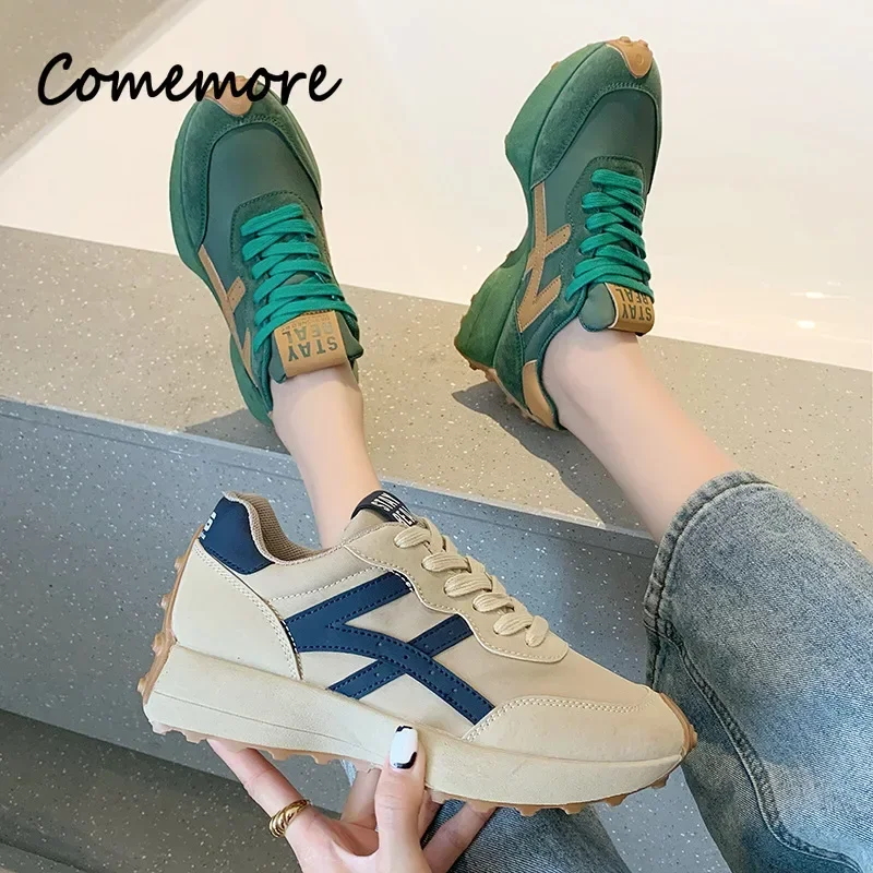 Comemore Luxus Plattform Schuhe neue Freizeit Anti-Rutsch grün Lauf Modedesigner Schuh Sport Leder Damen Turnschuhe 40