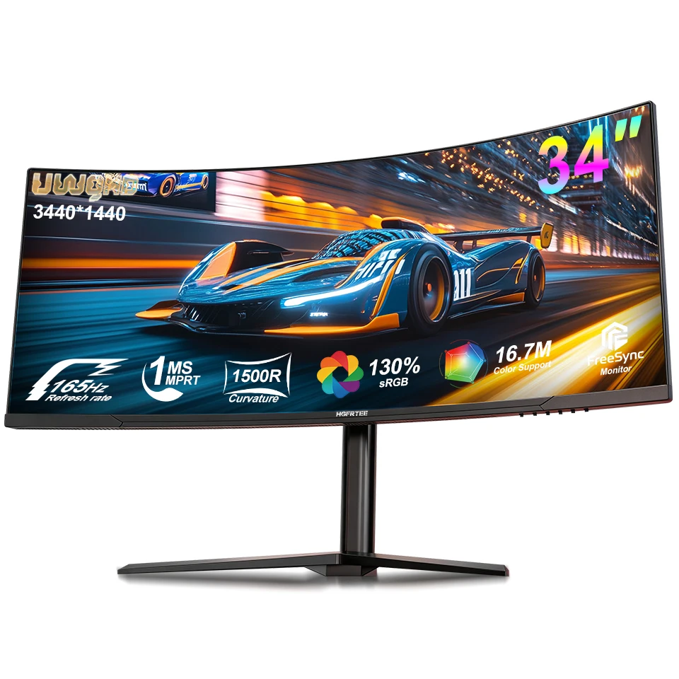 HGFRTEE 34 Zoll Curved Gaming Monitor WQHD 3440x1440 165Hz 1500R Ultrawide 21:9 HDR Immersives Spielerlebnis, B340Q Image