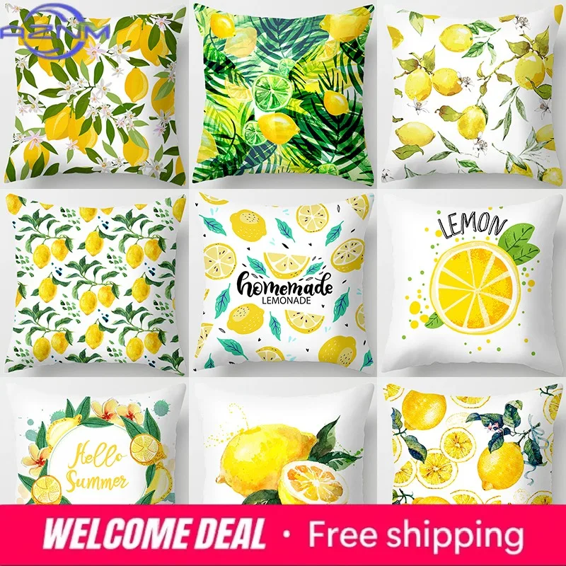 Wohndekor Gelbes Zitronenmuster Sommer Kissenbezug Sofa Dekokissen Image