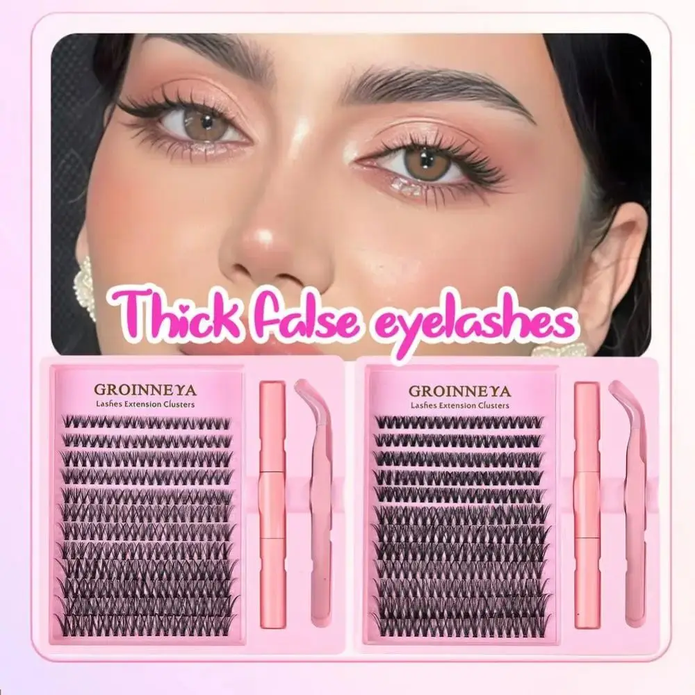 12 Reihen Natürlich Aussehende Falsche Wimpern Wispy-Style Cluster-Design DIY Wimpernverlängerungs-Set Kleber und Versiegelung 3D Faux Mink Wimpern Image
