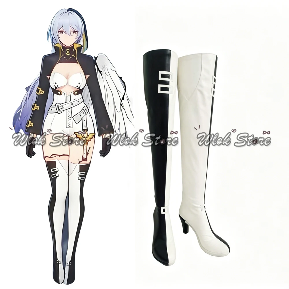 Game Neverness to Everness NTE Hathor Cosplay Schuhe Schwarz Weiß Leder Overknee-Stiefel für Damen Herren Halloween Karneval Party