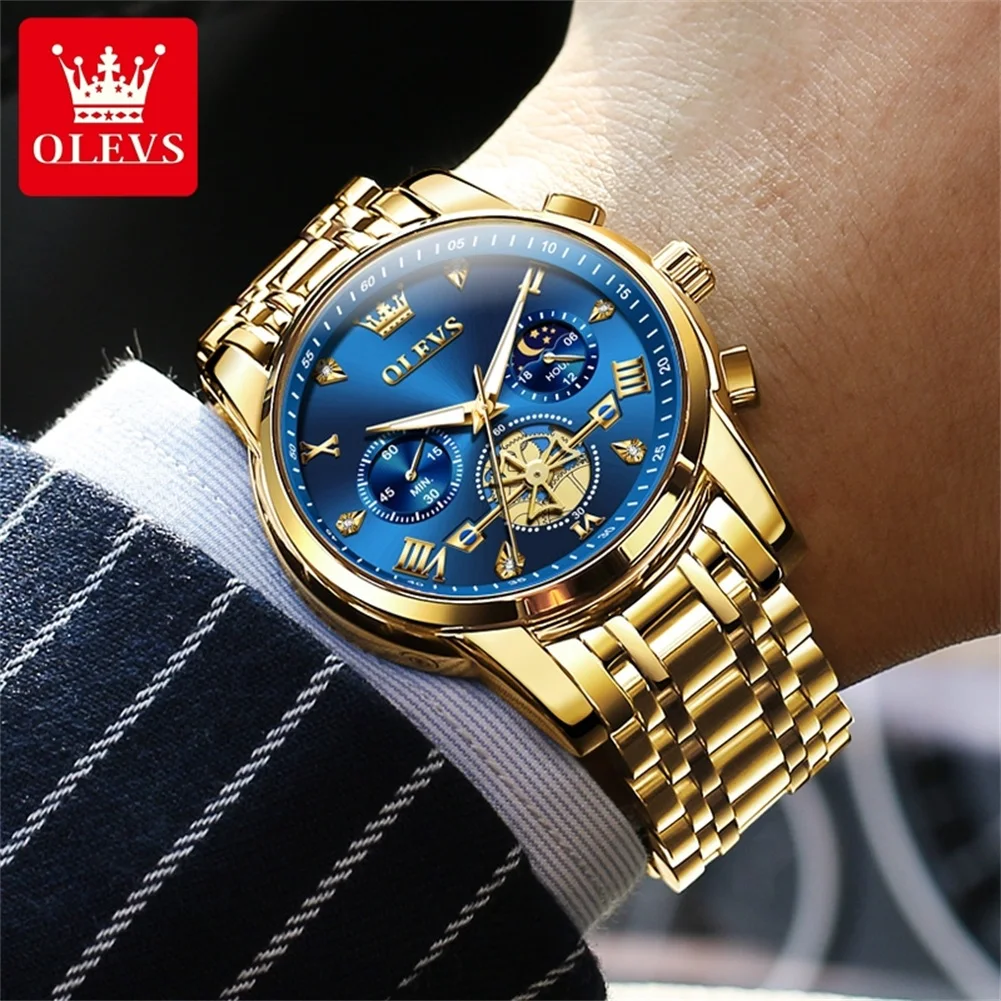 OLEVS 42mm Herrenuhr mit großem Zifferblatt, Mondphase, 24-Stunden-Anzeige, wasserdicht, Quarz, Original Luxus-Armbanduhr 2856 Image