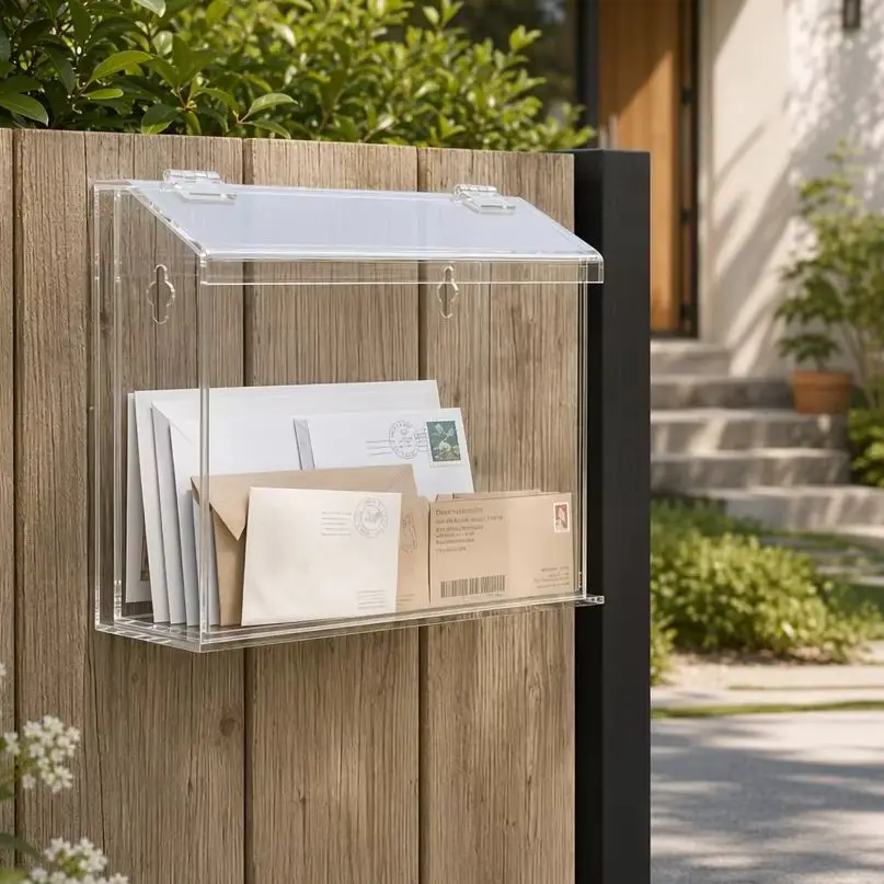 Wandmontierter Transparenter Acryl-Briefkasten mit Einfacher Sichtbarkeit für Briefe und Cheques Wetterfester Außenbriefkasten Image