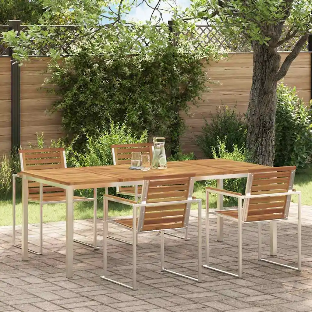 Brauner Esstisch 200 x 90 x 75 cm aus massivem Akazienholz, moderner, wasserfester Gartentisch, Holztisch für Terrasse und Hof (nur Tisch)