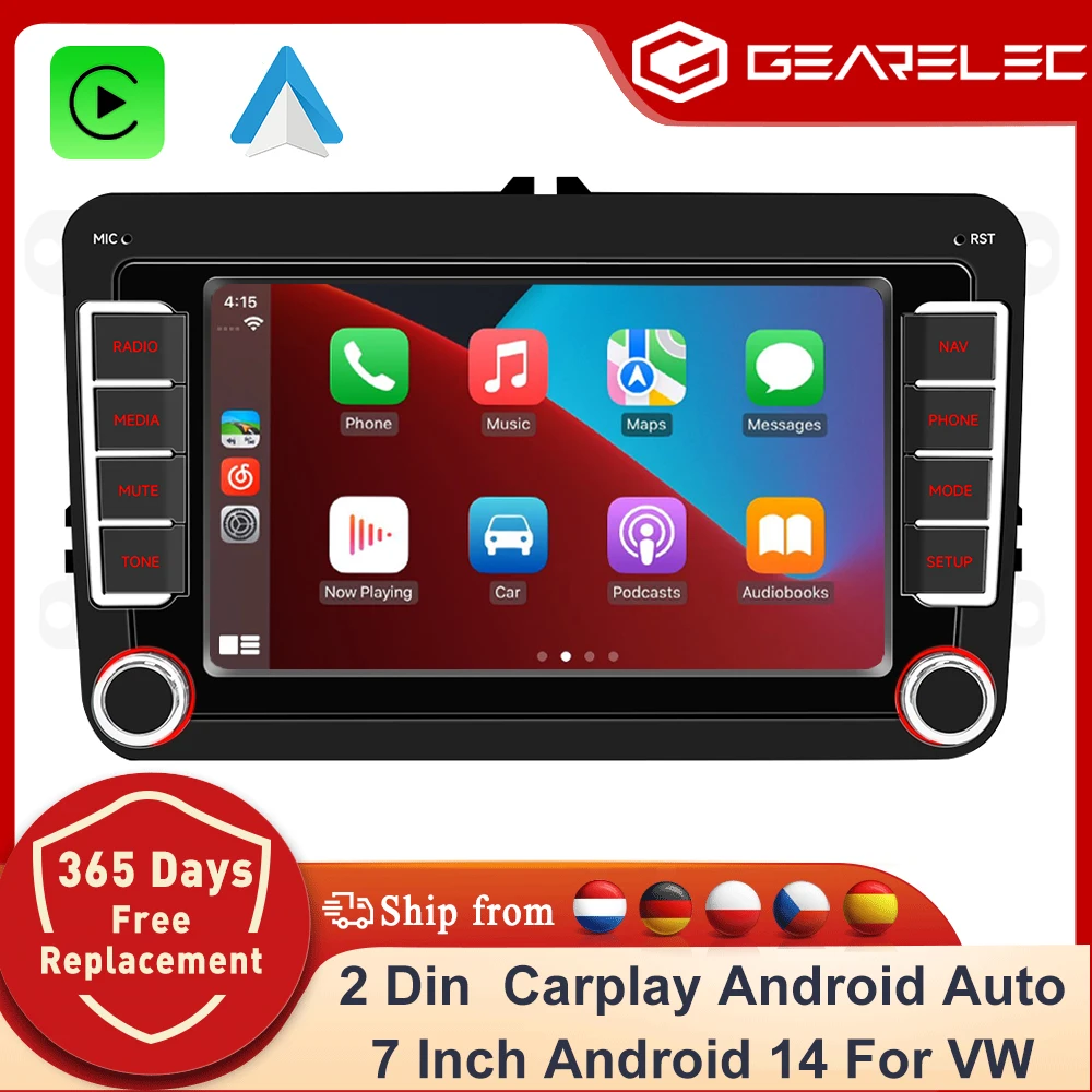 GEARELEC 2 Din Android 14 Autoradio Multimedia-Player GPS WiFi Carplay Für VW Volkswagen Skoda Octavia Golf 5 6 Touran Passat B6 Polo Jetta Image