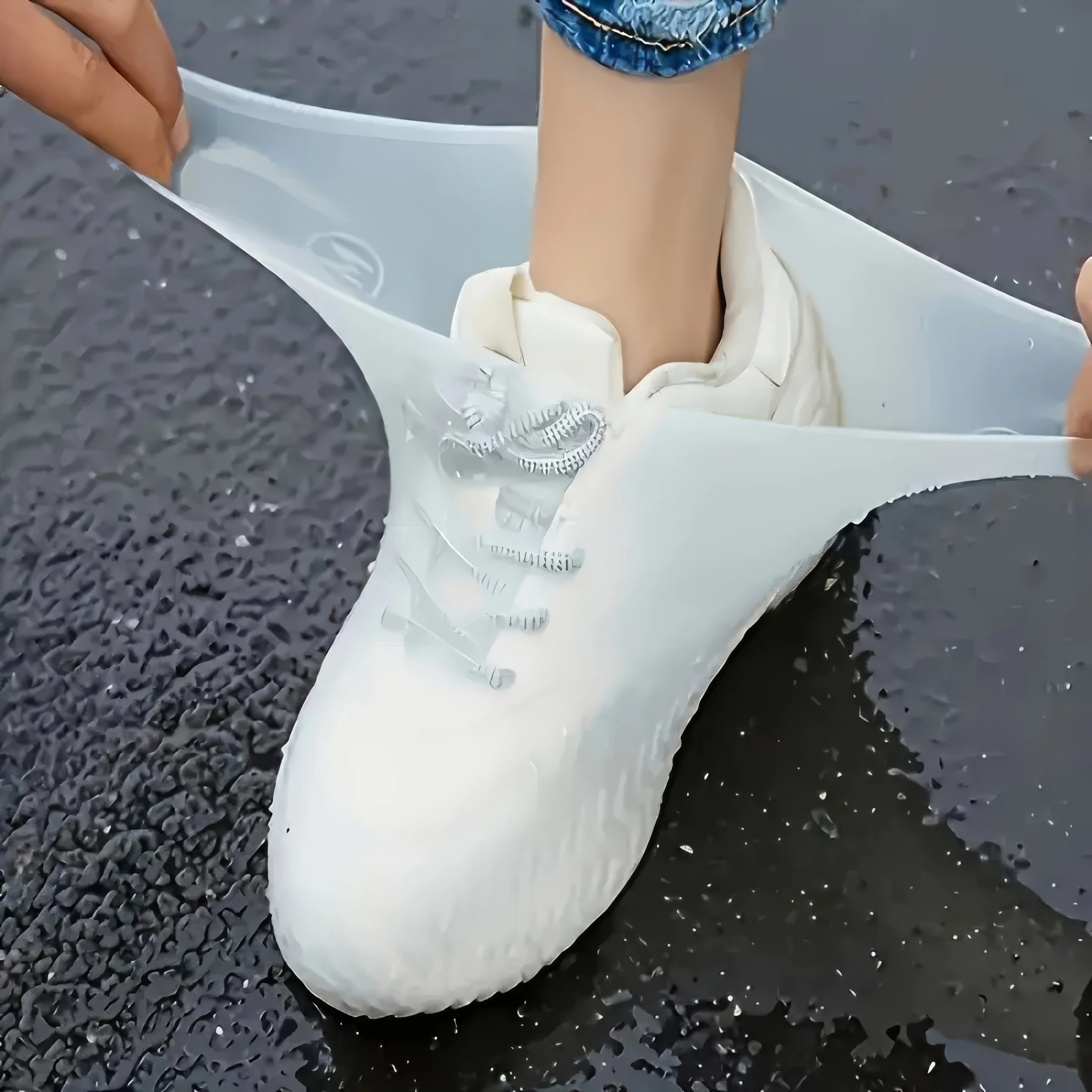1 Paar Latex-Regenstiefel Wasserdichte Schuhüberzieher Weiß, Regenschuhüberzug, Ganztägig Komfortable Elastische Passform, Unisex Schuhüberzug Image