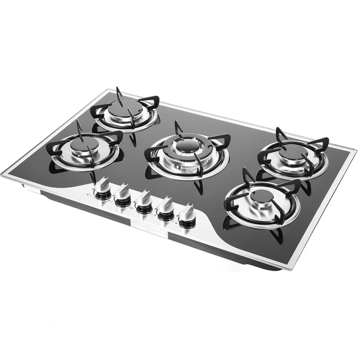 7500W Glas-Gaskochfeld 5-flammig, Einbaukochfeld mit Wok-Brenner, Gas-Einbaukochfeld, LPG/Erdgas, effizient und energiesparend Image