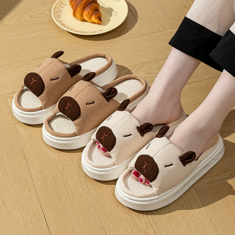 Niedliche Capybara-Hausschuhe für Frühling und Herbst, für den Innenbereich, weiche Sohle, rutschfest, bequem, atmungsaktiv, für Schlafzimmer, Eltern-Kind-Hausschuhe Image