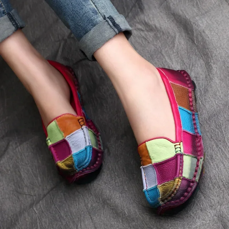Birkuir Retro gemischte Farben Wohnungen Frauen Schuhe weiche Sohlen Slipper Schuhe Echt leder Slip auf Luxus Casual Größe 41 42 Schuhe