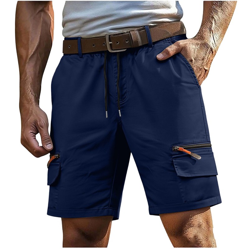 Men's Tactical Cargo Cargo Shorts Shorts Casual Shorts Hiking Shorts Drawstring Pocket Elastic Waist Plain Comfort Breathable Knee Length Daily Outdoor Vacation Vacation Fashion Khaki Black Inelastic