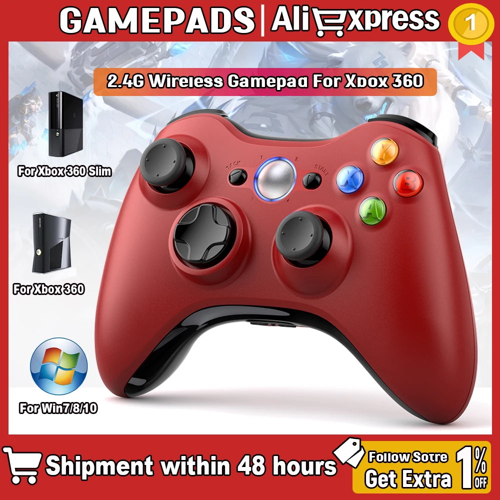 For Xbox 360 Controller Xbox 360 Slim/Elite/Win/PC Video Wireless Game Gamepad 6axis Joystick Dual Vibration 2.4G Gaming