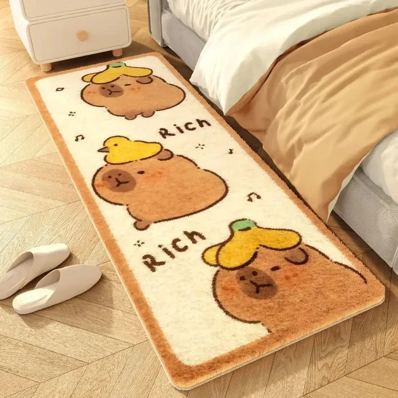 VIKAMA Lustiger Capybara-Teppich, rutschfester Plüsch-Teppich, weiche, waschbare Bodenmatte für Schlafzimmer, Wohnzimmer Image