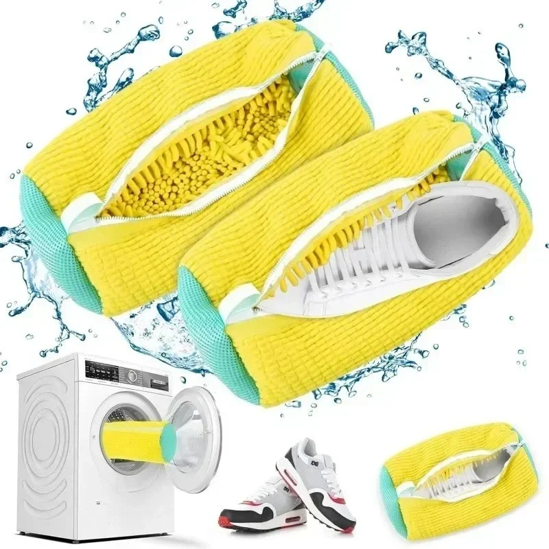 Shoe Washing Bag for Washing Machine Reusable Laundry Shoe Bag with Brush Particles, Zipper Closure, Fits All Shoe Types