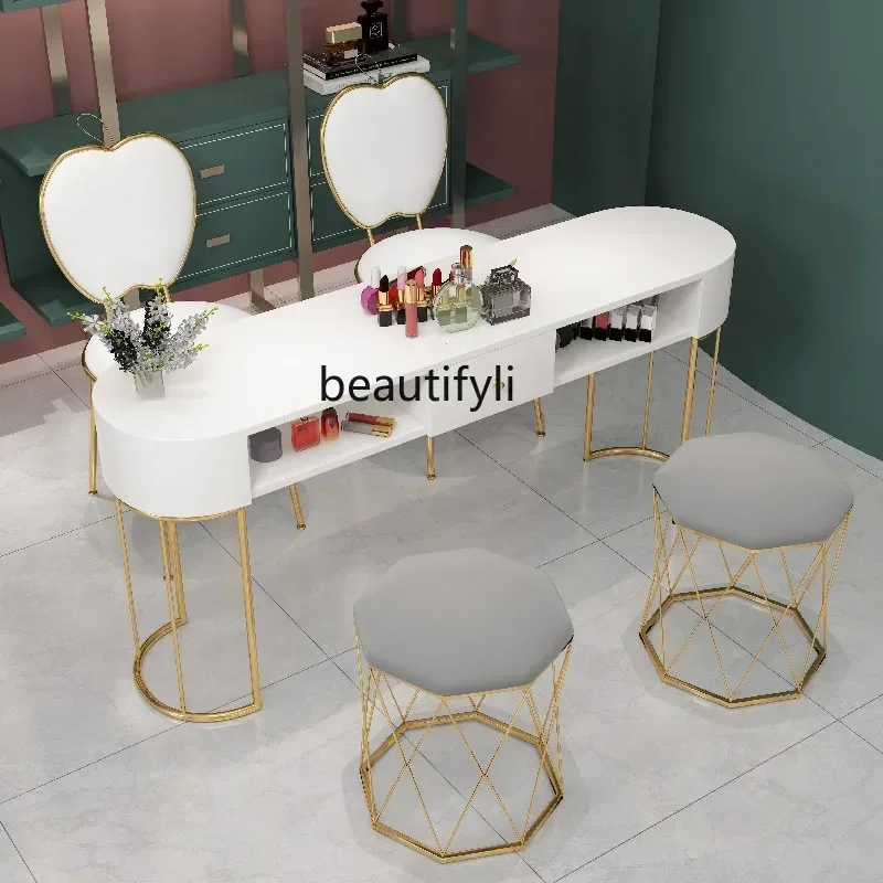 FG40Nail art table et chaise ensemble nordique ins économique simple et double nail art table peinture fer forgé