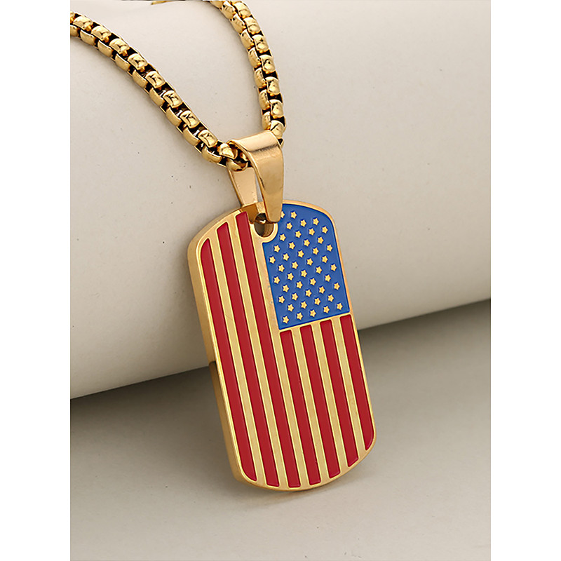 Men's Stainless Steel USA Flag Dog Tag Necklace - Patriotic Military Pendant in Multiple Colors for American 250th Anniversary, Independence Day, Outdoor Sports Veteran Gift