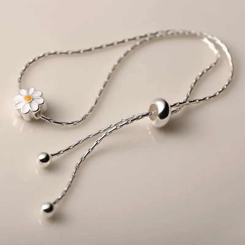 Neue Modische Runde Perlen-Armbänder mit Kleiner Gänseblümchen-Verzierung aus 925 Sterling Silber für Damen, Süße Blumen-Optik, Elegantes Design SL005