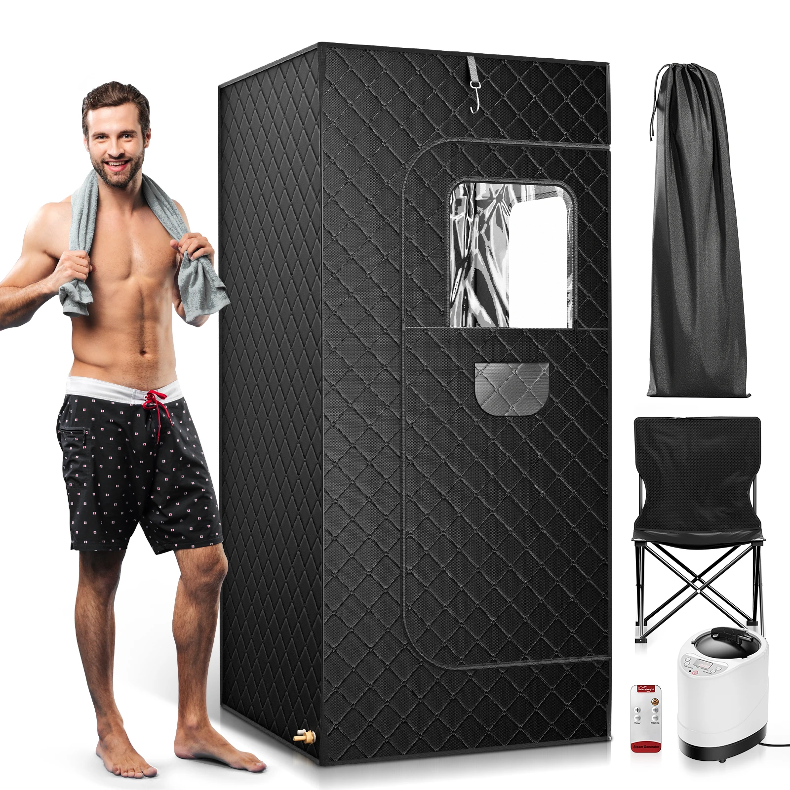1000 W Ganzkörper-Dampfsauna-Set für zu Hause, 3 l, großer Dampftopf, Ein-Personen-Sauna, Spa mit Zeit, Temperatur, Fernbedienung, Detox-Therapie