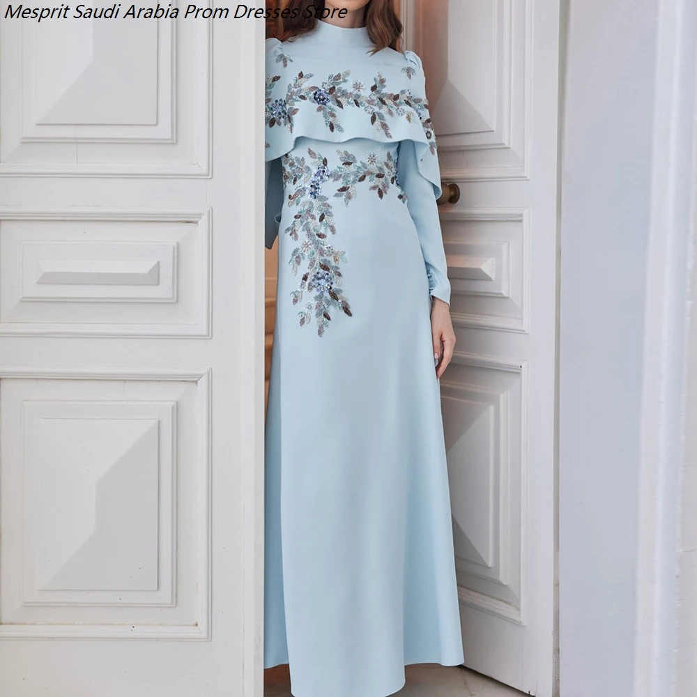 Women's A-line Evening Dresses Ankle-length High-neck Full Sleeve Prom Dresses Fashion Flowers Beading Stole Customized Gowns