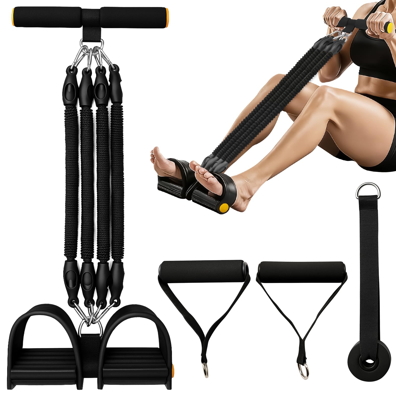 Fascia Elastica Per Pedali – Corda Per Addominali Regolabile A 4 Tubi Con Impugnature Ergonomiche, Attrezzo Fitness Multifunzionale Per Un Allenamento Completo Di Tutto Il Corpo (braccia, Vita, Gambe,
