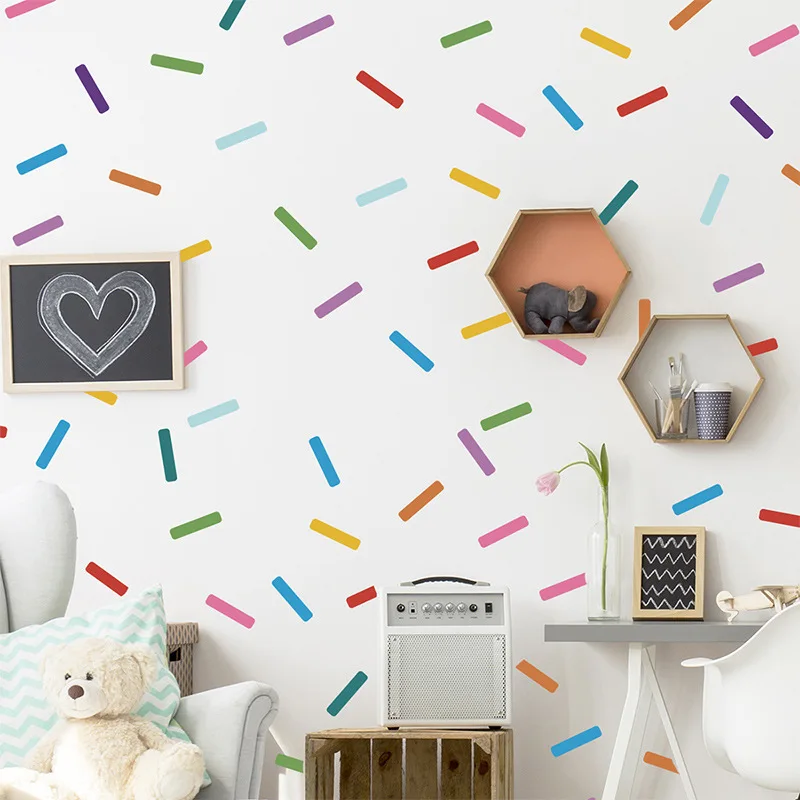 Bunte Streifenform Wandaufkleber Kinderzimmer Kinderzimmer Wohnzimmer Tapete Heimdekoration DIY selbstklebende Aufkleber