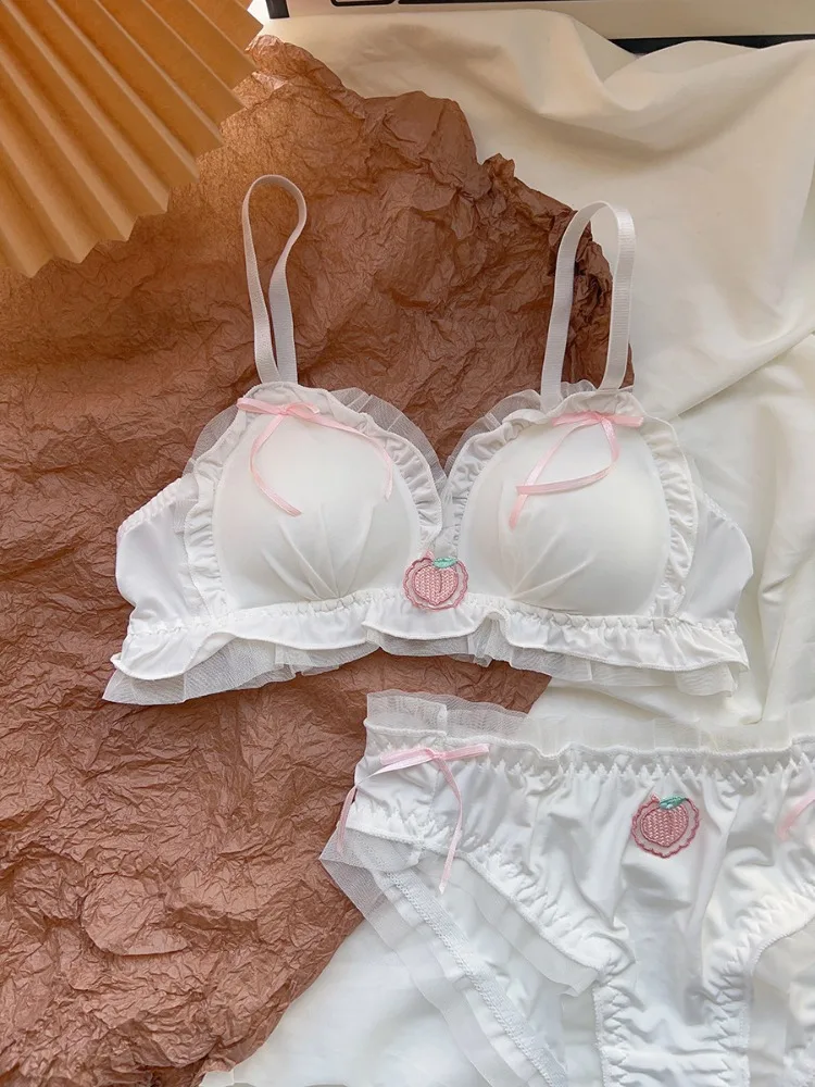 Weiches Kawaii Sweet Girl Triangel-BH-Set, durchsichtiges, dünnes, bügelloses Spitzen-Bralette-Set mit Höschen, S-XL | Französischer Retro-Stil Image