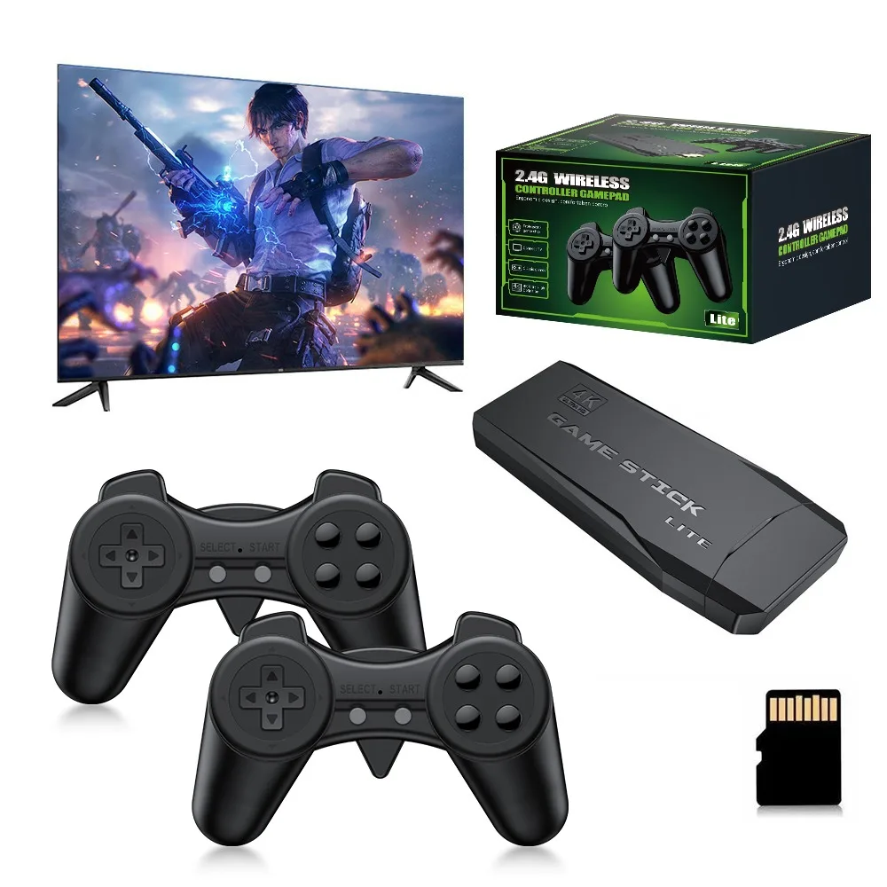 4K HD Game Stick Lite with Dual 2.4G Wireless Controllers Plug & Play Retro Video Game Console Built-in Classic Games