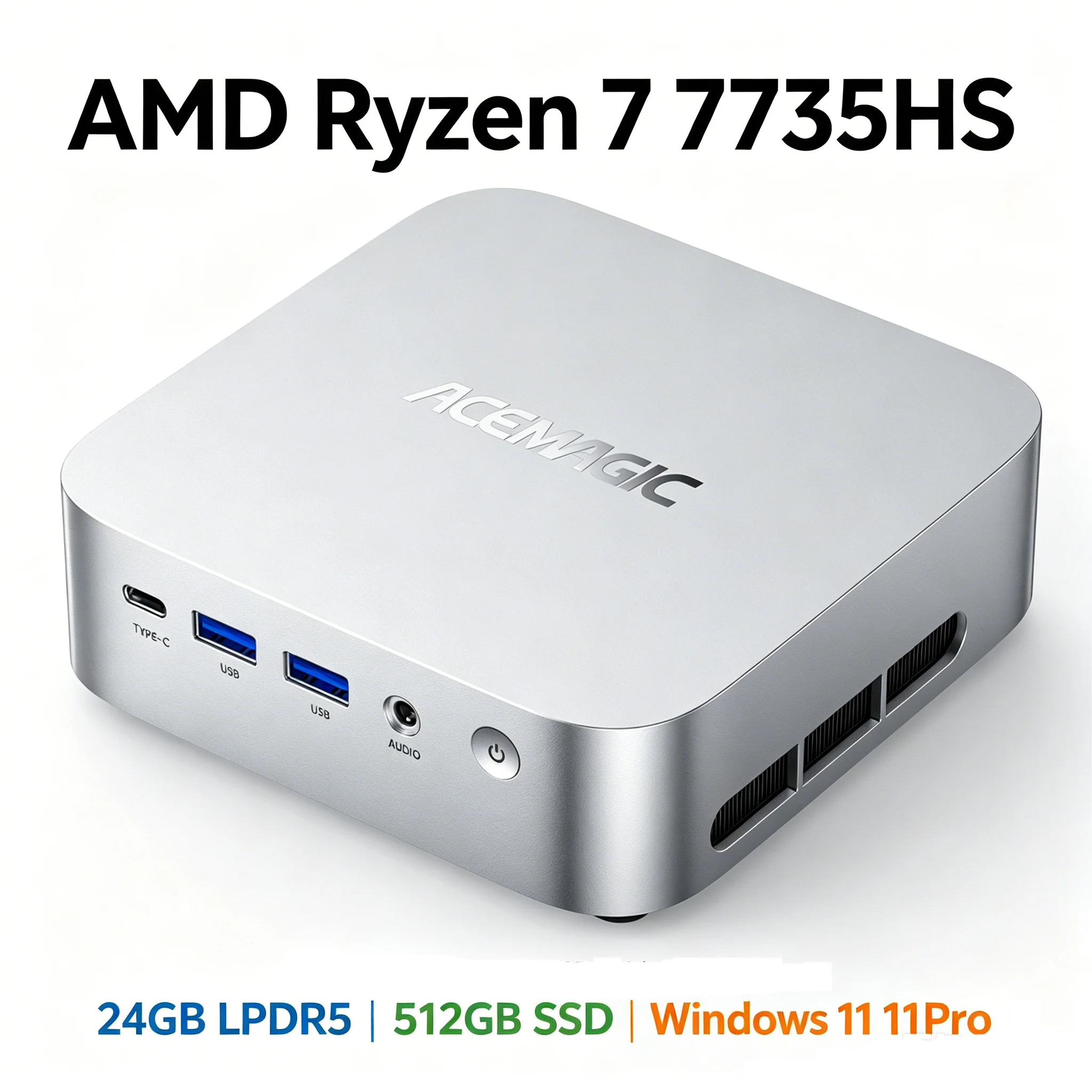 NIPOGI M1 MiniPC AMD R7 7735HS Dual Band WiFi6 BT5.2 24GB LPDDR5 RAM 512GB SSD Windows 11 Desktop Gaming Computer Mini PC