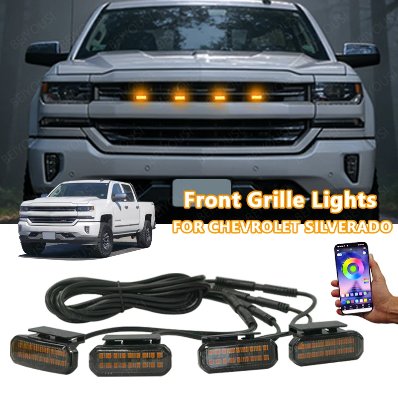 Für CHEVROLET SILVERADO APP-gesteuerte LED-Frontgrill-Gelblichter Superhelle Tagfahrleuchten Spezifische Grillbeleuchtung Image