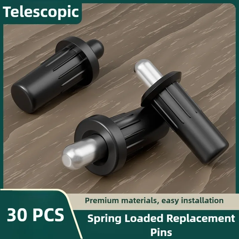 30 Stück schwarze, federbelastete Ersatzstifte, federbelastet, einziehbar, für Tür- und Fensterläden, Reparaturstifte für 7–8 cm große Löcher Image