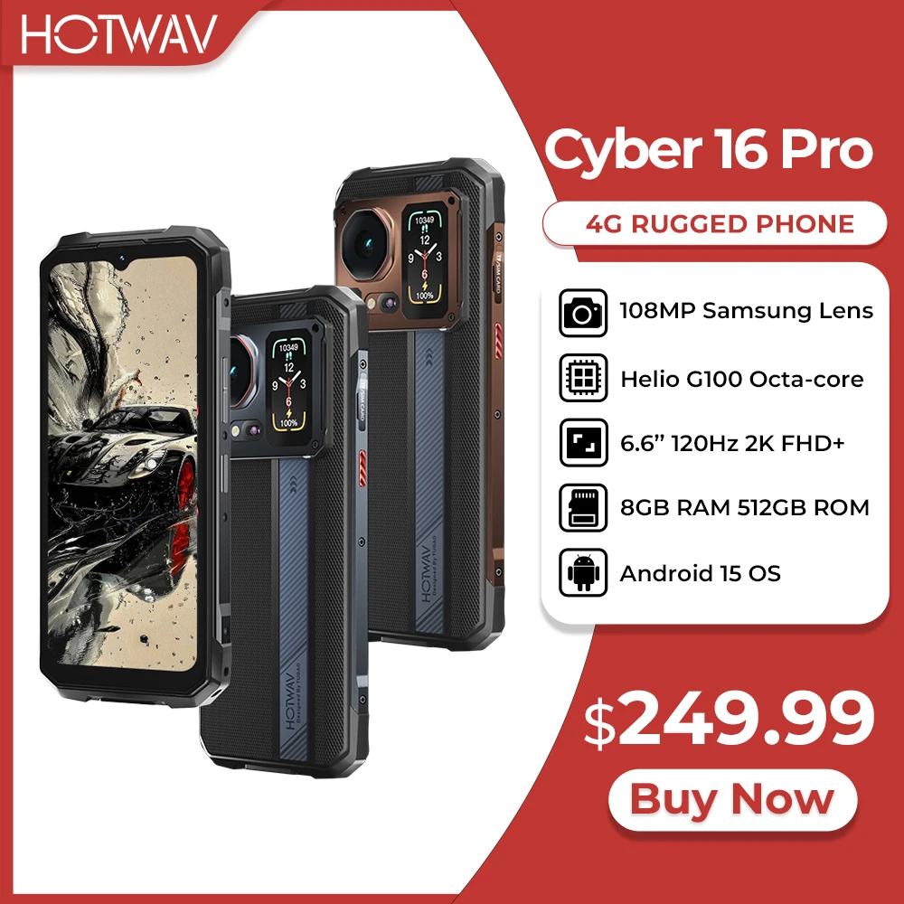 HOTWAV Cyber 16 Pro G100 Robustes Telefon 6,6'' FHD+ 120Hz Display 108MP Mobiltelefon Android 15 8GB 512GB 6280mAh 33W Mobiltelefon Image