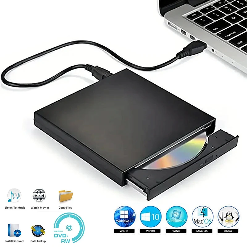 USB 3.0 Externes CD-Brenner-Laufwerk, optisches Laufwerk, RW CD DVD-ROM Brenner, Player, Writer, Reader, tragbarer DVD-Recorder für Laptops, PC, Macbook Image