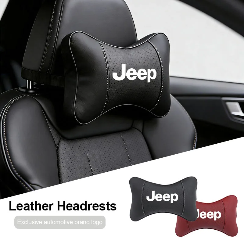 Perforiertes Leder-Autokopfstützenkissen Kopfstütze Ventilschaft für Jeep Wrangler JK Gladiator Renegade Cherokee Wagoneer Image