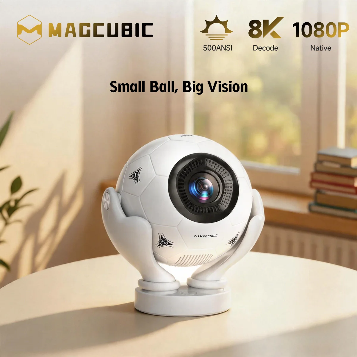 Magcubic HY320F 500Ansi Android 14 8K Projektor Wifi6 BT5.4 Sprachsteuerung Projektor Kreatives Fußball-Design Film-Heimkino Image