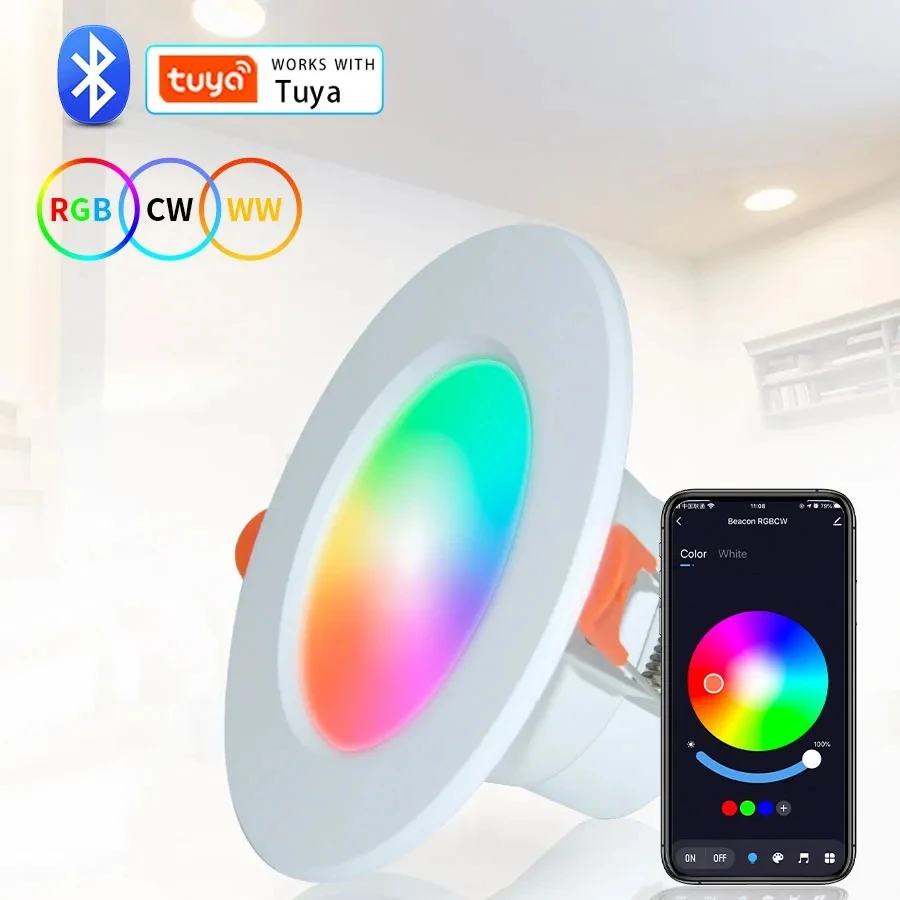 Tuya Bluetooth Smart Decken leuchte Innen runde Einbau Spot LED App Steuerung 10W 15W RGBCW Farbwechsel dimmbare Decken leuchte