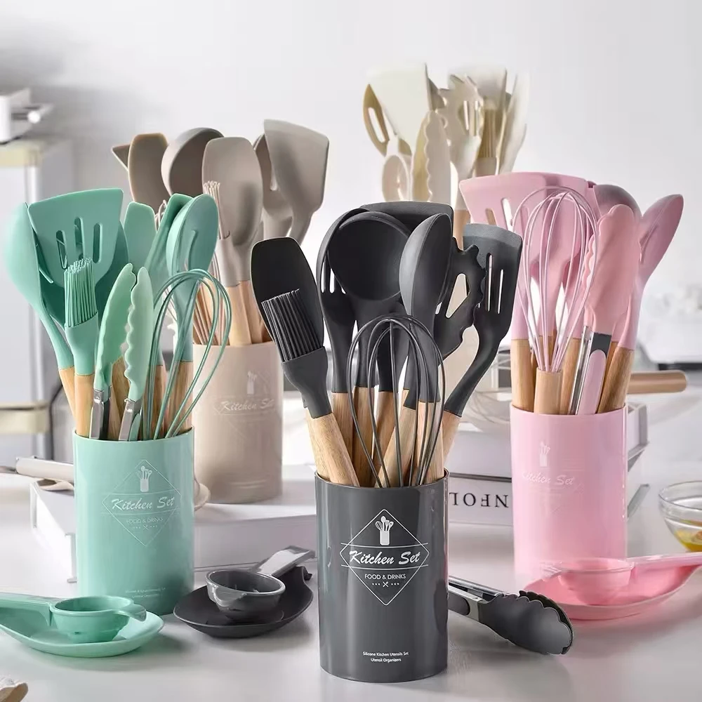 Ensemble d'ustensiles de cuisine en Silicone, outils de cuisine, outils de cuisson, vaisselle, pelle, cuillère grattoir, accessoires de cuisine 12 pièces
