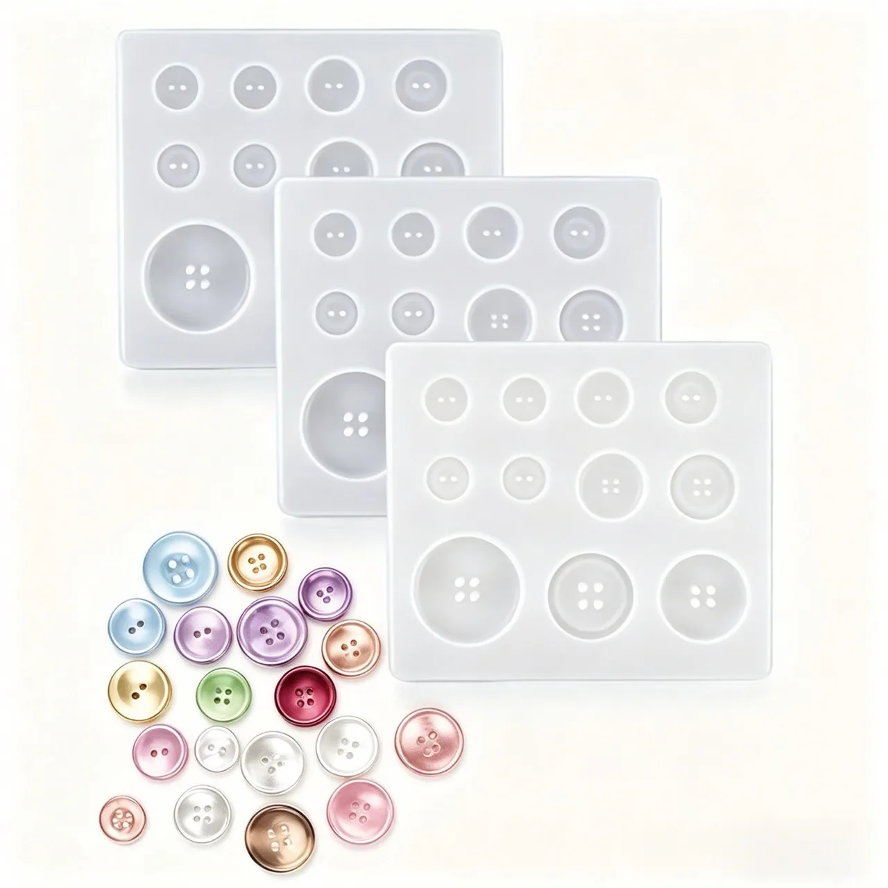 3-teiliges Silikon-Knopfformen-Set, 10/12/15/20/25mm Runde Knopfformen, Geeignet für Epoxidharz-Gießen, Ton-DIY-Bastelarbeiten - 5 Größen