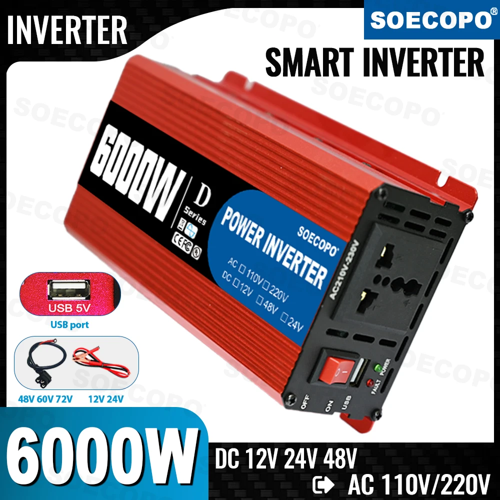 12V24V zu 110V AC reiner Sinus-Wechselrichter 6000W 4000W Leistung 60HZ Konverter Autozubehör Solar mit LED und US-Buchse Image