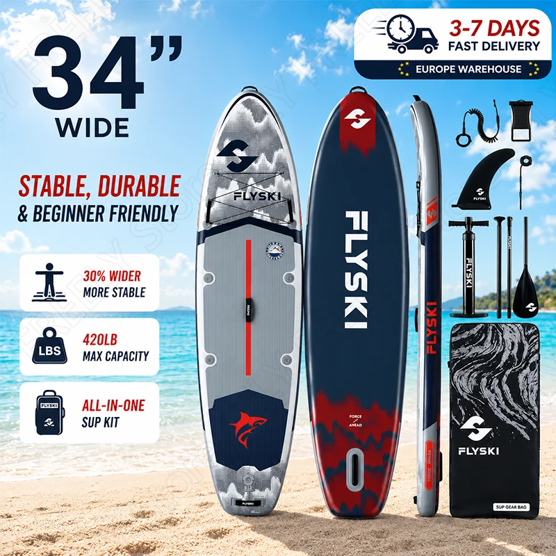11'6" x 34" x 6" aufblasbares Stand-Up-Paddle-Board (SUP) – extra breites, stabiles Surfbrett für Erwachsene, Wassersport im Freien Image