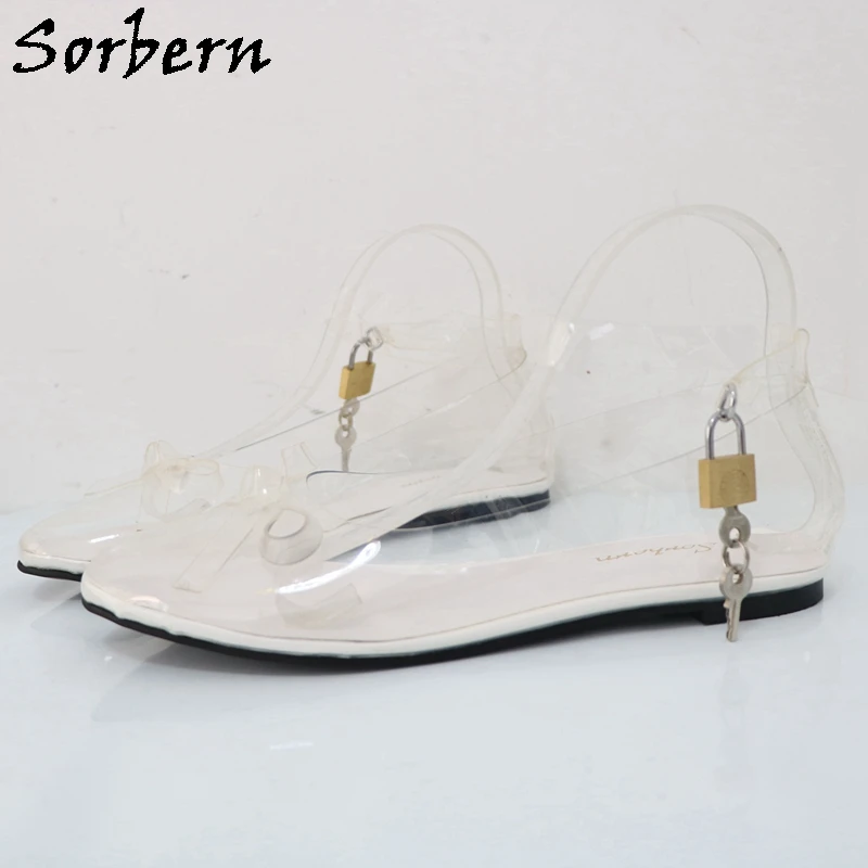 Sorbern Klare, transparente, flache Damenschuhe mit runder Zehenpartie und Schnallen, Lolitas-Mädchenschuhe, Größe 33–48, schlichte, harte Sohlen, Unisex-Schuhe