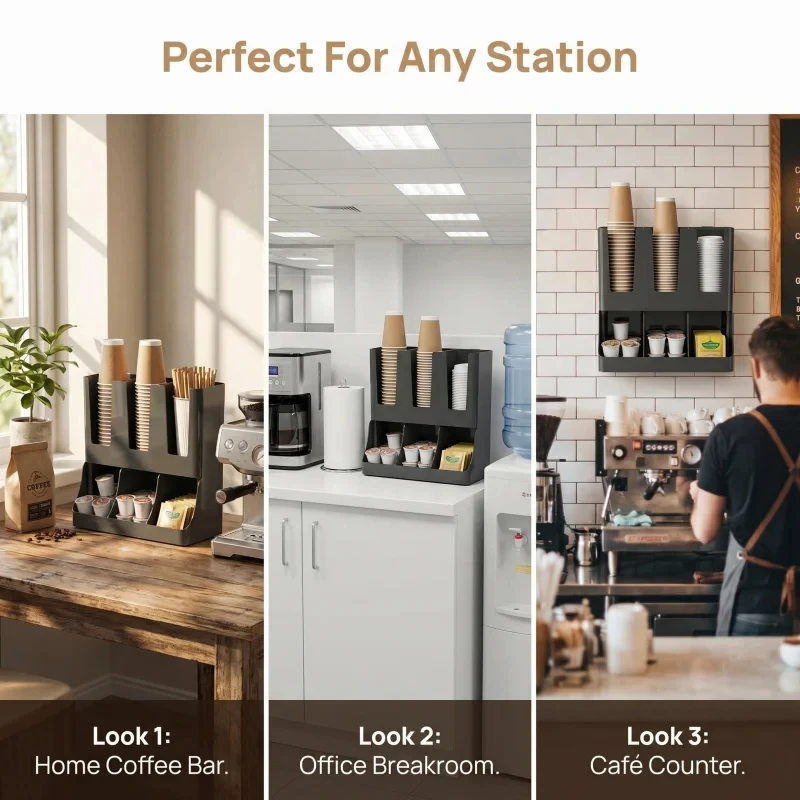 Wandmontierter Kaffeebar-Aufbewahrungsorganizer Arbeitsplatten-Gewürzhalter Kaffeestation-Zubehör Image