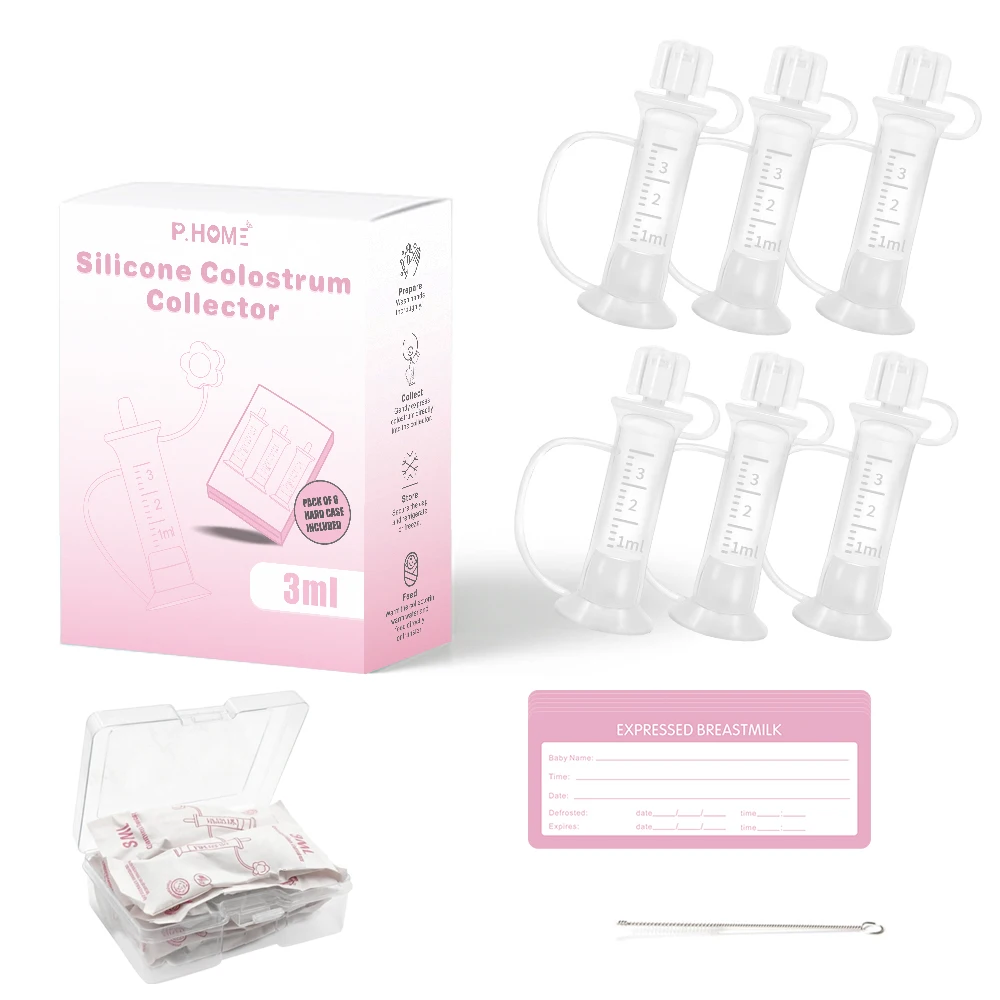 Kolostrum-Sammelset, 3ml/6 Stück Muttermilch-Sammelbehälter für Babyernährung, wiederverwendbar, hitze- und gefrierbeständig, BPA-frei Image